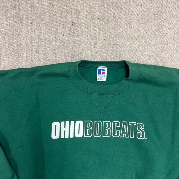 Vintage Ohio Bobcats Sweatshirt Mens XXL Green 1990s Russell Athletic - Picture 2 of 5